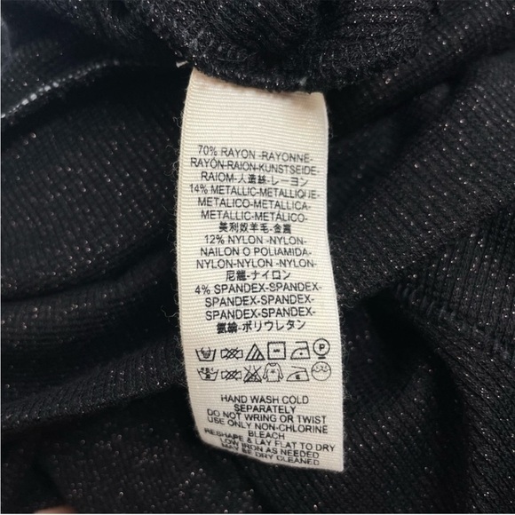 Free People Black Metallic Glam Drop Shoulder Turtleneck Shirt/Sweater Sz M - Picture 7 of 9